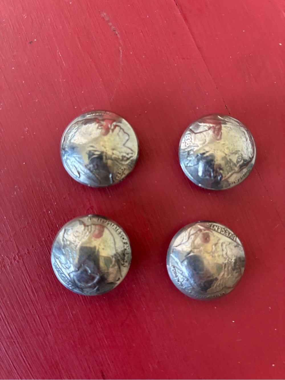 Set of 4 Buffalo/Indian Head Silver Metal Button Covers